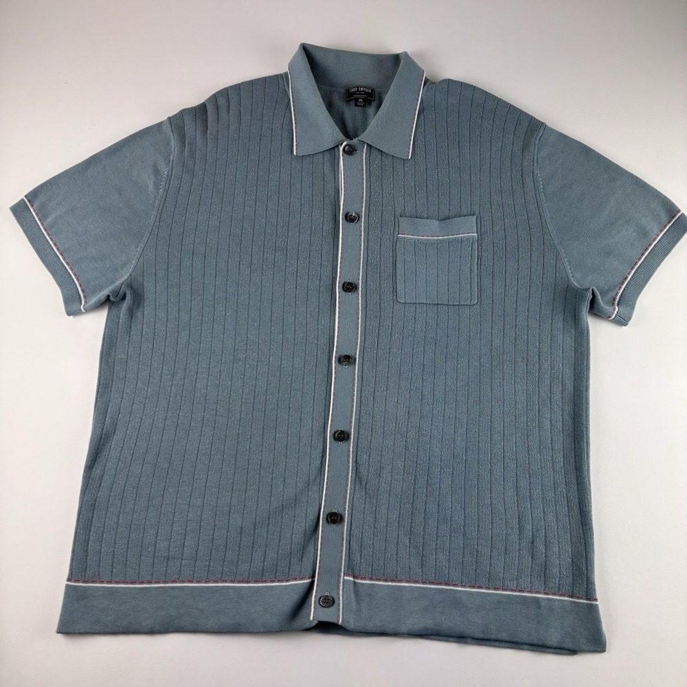 Todd Snyder Short Sleeve Button Shirt Men's XL Silk Blend Ribbed Lightweight